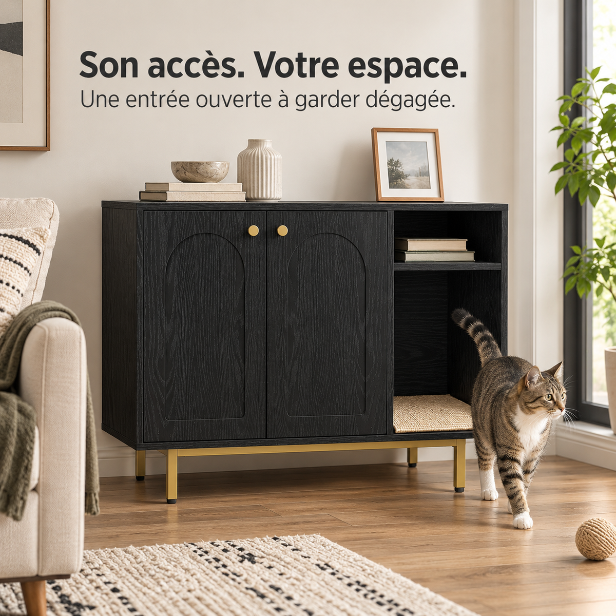 Alcôve : Meuble cache-litière. Exemple d’installation
