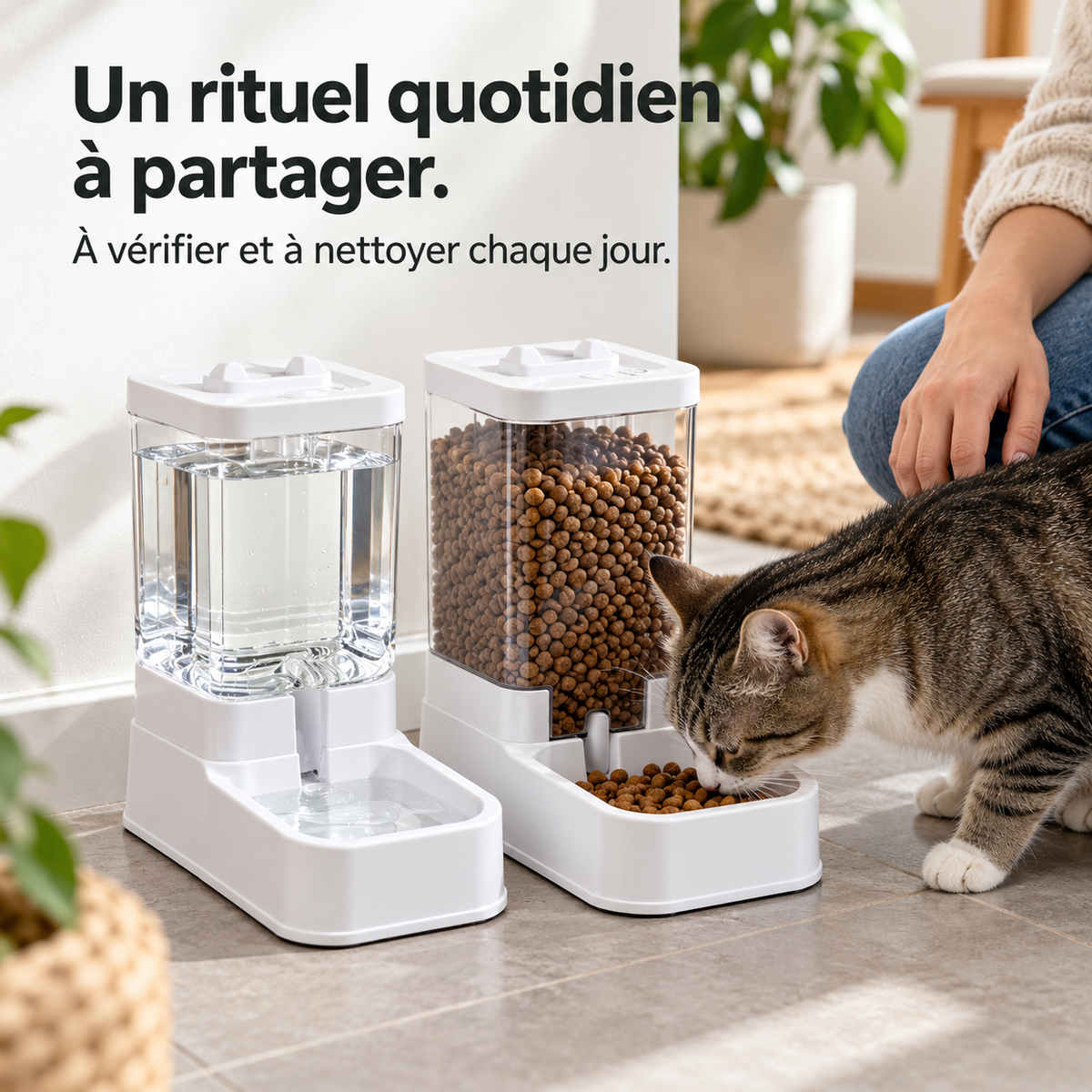 Rituel : Distributeurs d’eau et de croquettes. Exemple d’installation