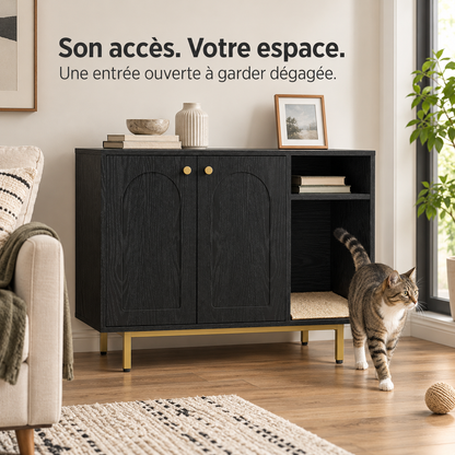 Alcôve : Meuble cache-litière. Exemple d’installation