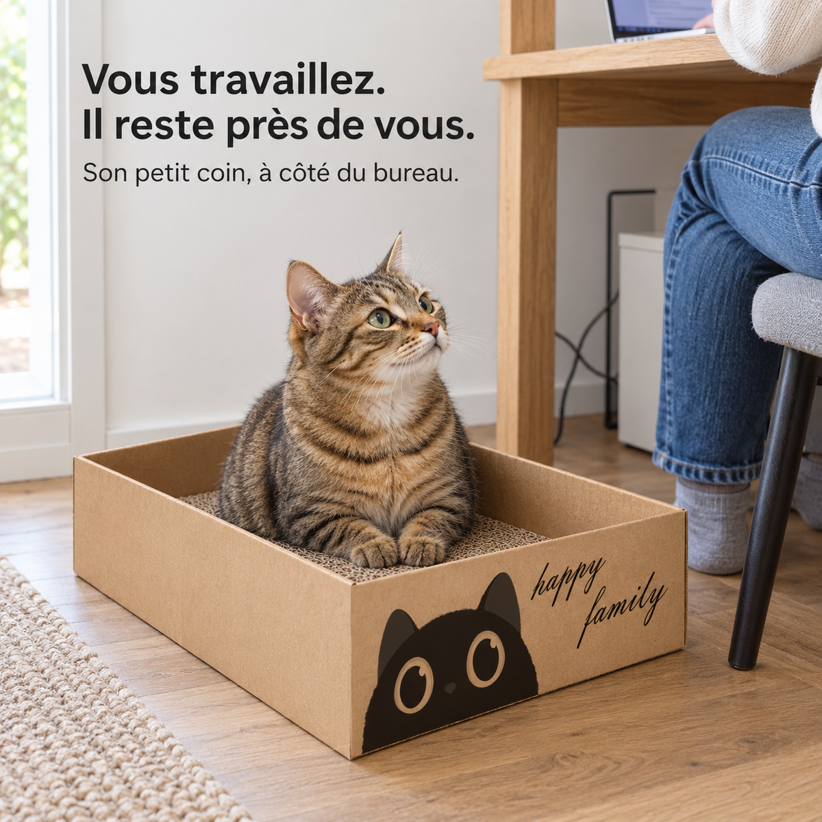 Cocoon : Griffoir-lit en carton. Vue du produit