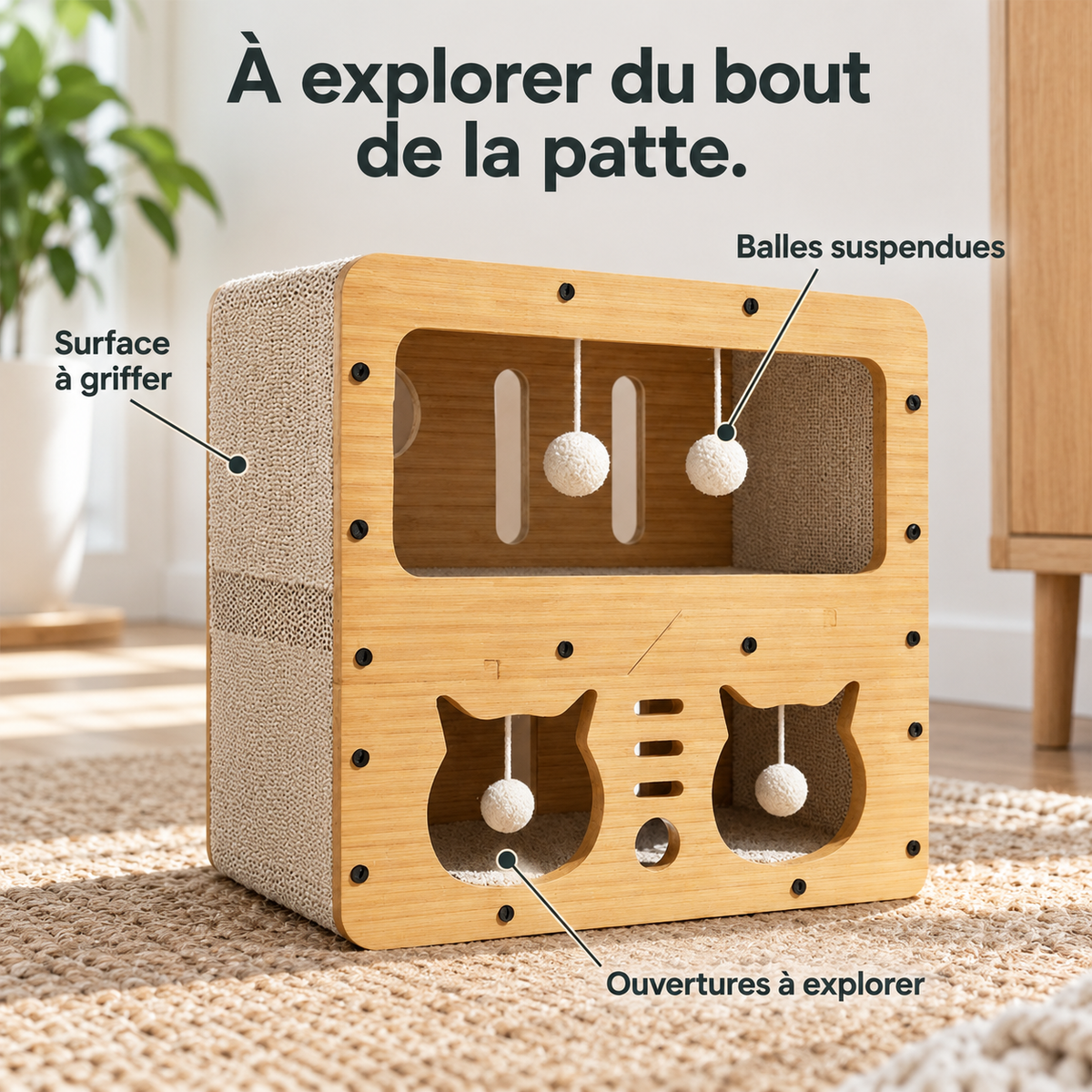 Ludique : Cabane de jeu et griffoir. Dimensions du produit