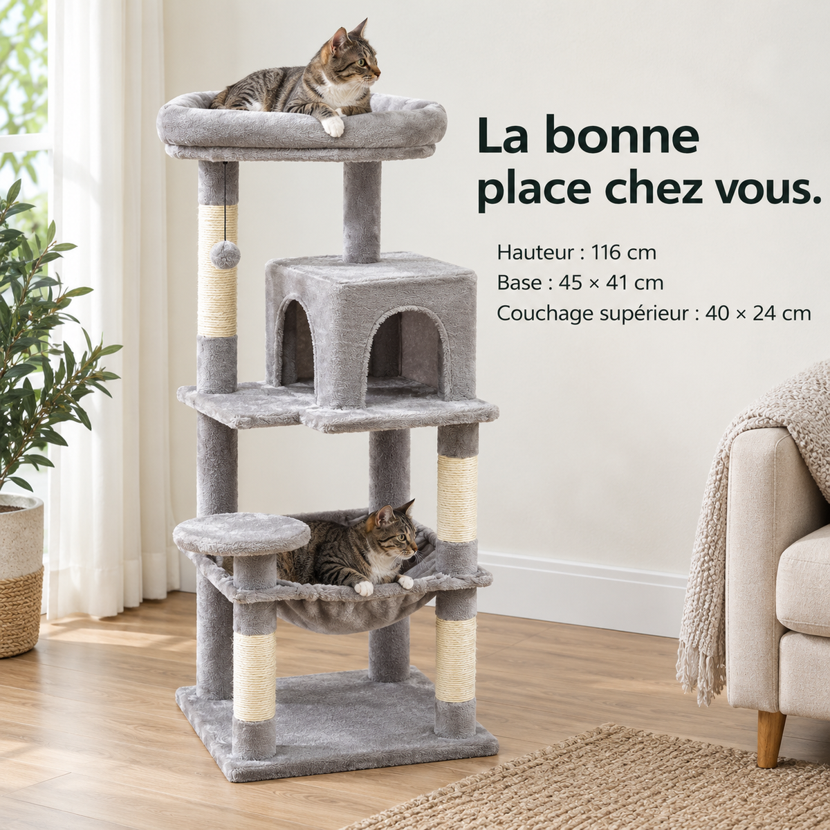 Belvédère Haut : Arbre à chat cinq niveaux. Dimensions du produit