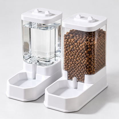 Rituel : Distributeurs d’eau et de croquettes. Vue d’ensemble