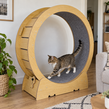 Virage : Roue d’exercice pour chat. Scène du quotidien