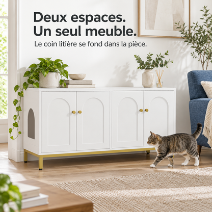 Alcôve Duo : Meuble cache-litière double. Présentation en situation