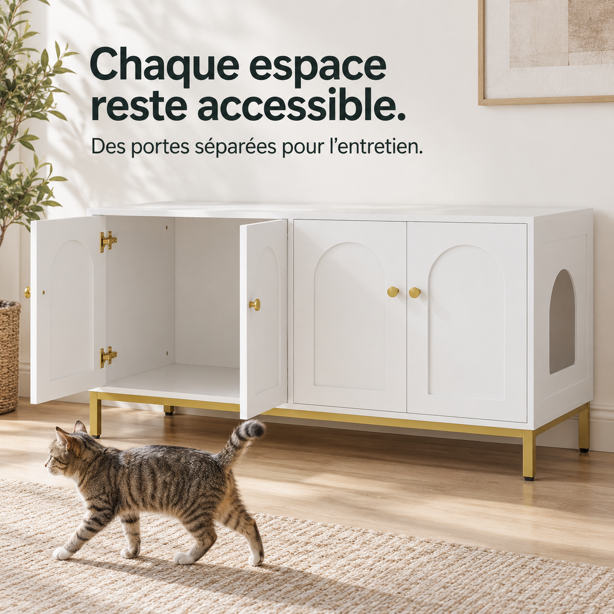 Alcôve Duo : Meuble cache-litière double. Détail du produit