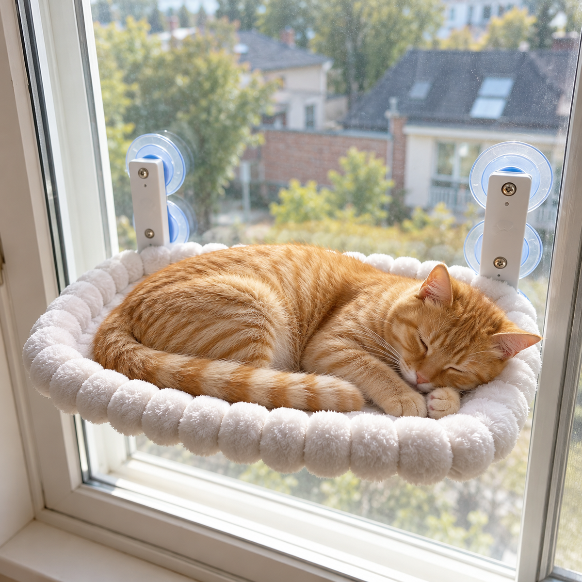 Belvédère : Hamac de fenêtre pour chat. Scène du quotidien