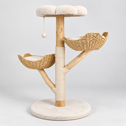 Canopée : Arbre à chat avec paniers et plateforme fleur. Vue d’ensemble