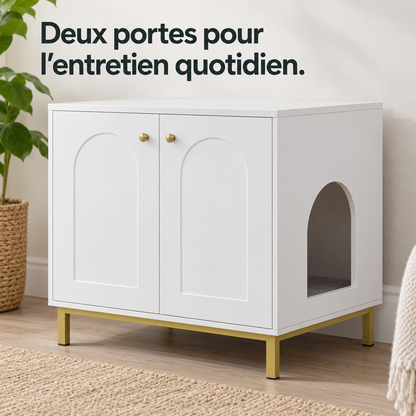 Atelier : Meuble cache-litière blanc. Détail du produit