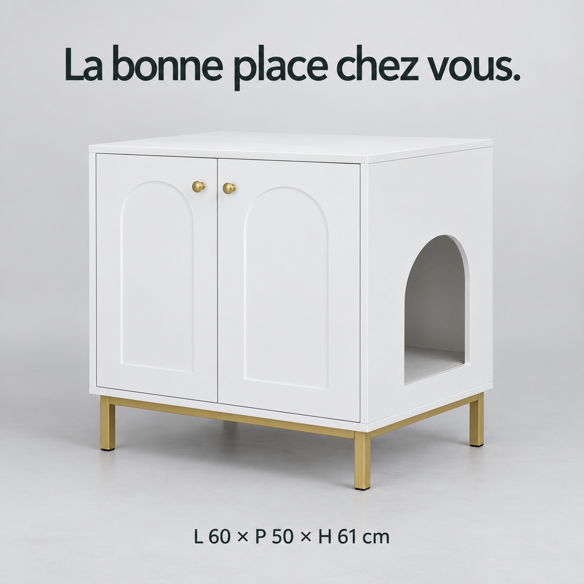 Atelier : Meuble cache-litière blanc. Dimensions du produit