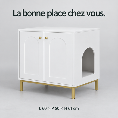Atelier : Meuble cache-litière blanc. Dimensions du produit