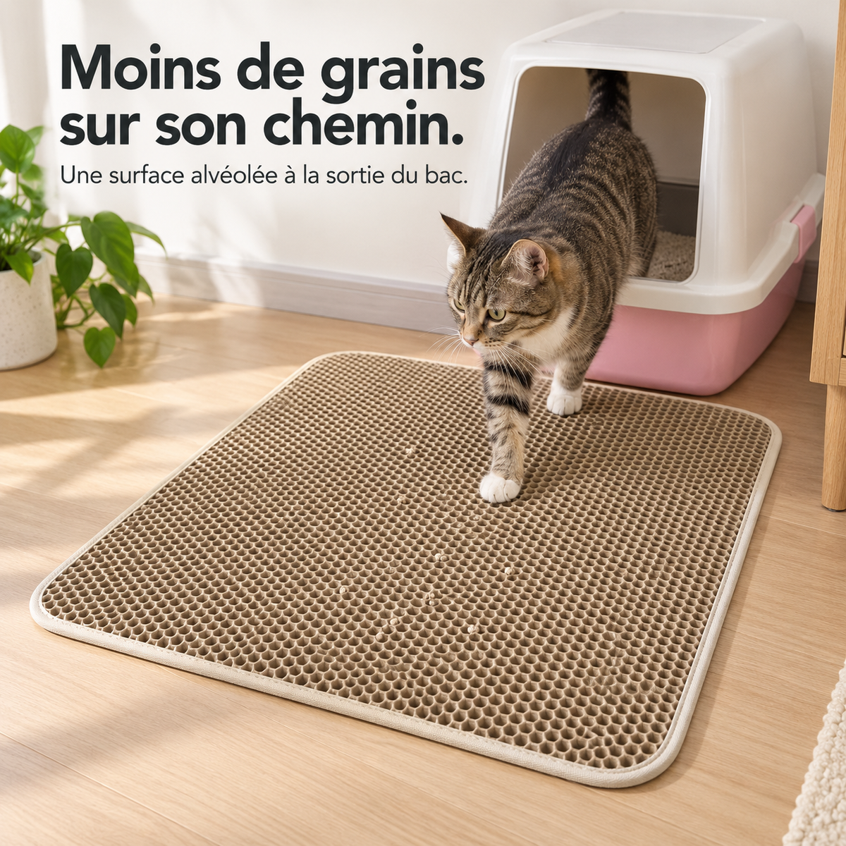 Empreinte : Tapis double couche pour litière. Présentation en situation