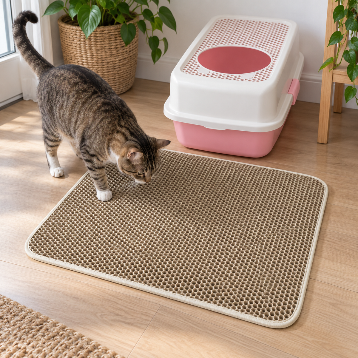 Empreinte : Tapis double couche pour litière. Scène du quotidien
