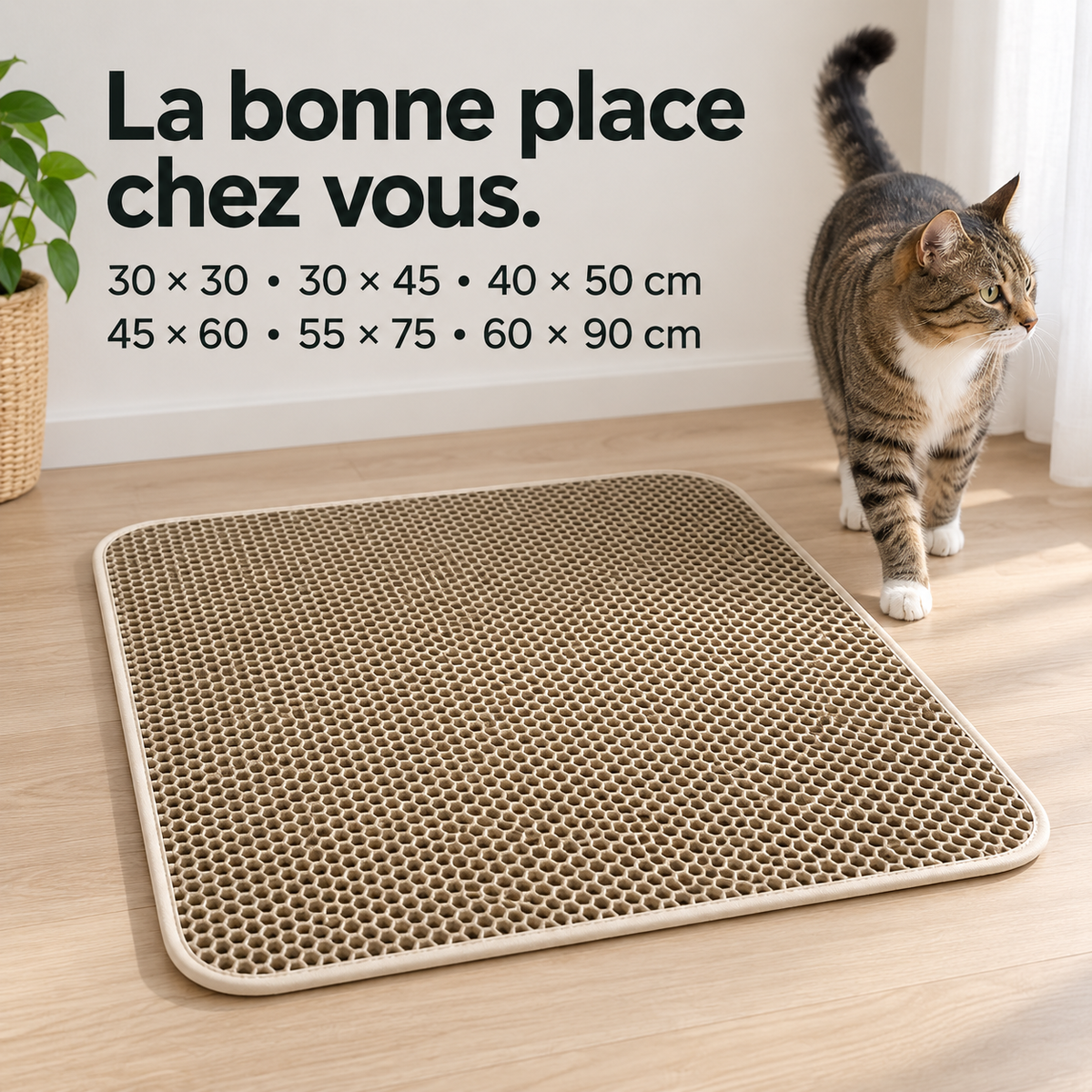 Empreinte : Tapis double couche pour litière. Dimensions du produit