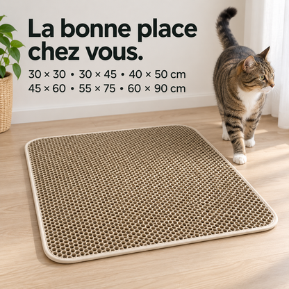 Empreinte : Tapis double couche pour litière. Dimensions du produit
