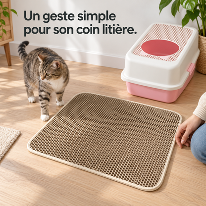 Empreinte : Tapis double couche pour litière. Exemple d’installation
